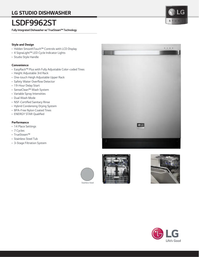 Page 1 de la notice Fiche technique LG LSDF9962ST