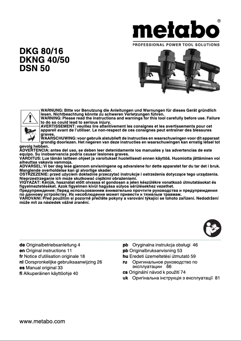 Page 1 de la notice Manuel utilisateur Metabo DKG 80/16