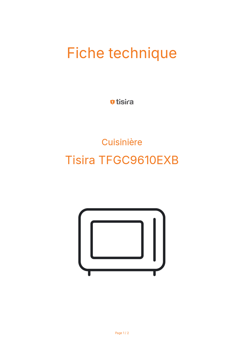 Page n°1 - Fiche technique Tisira TFGC9610EXB