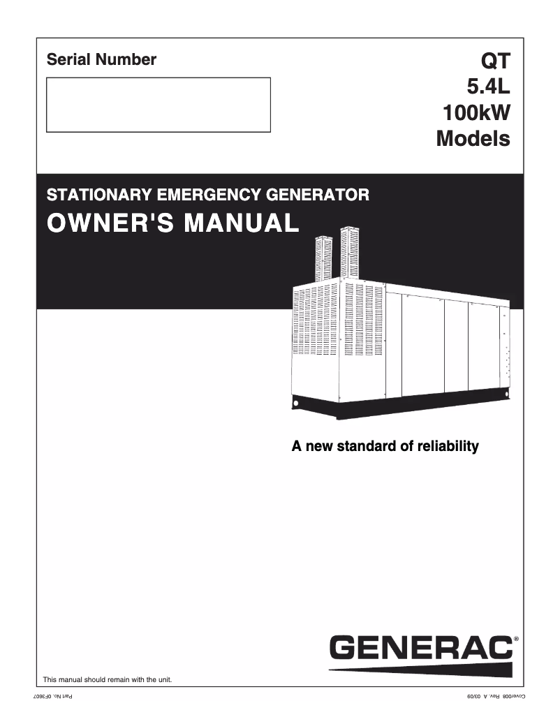 Page n°1 - Manuel utilisateur Generac QT10054GNSN