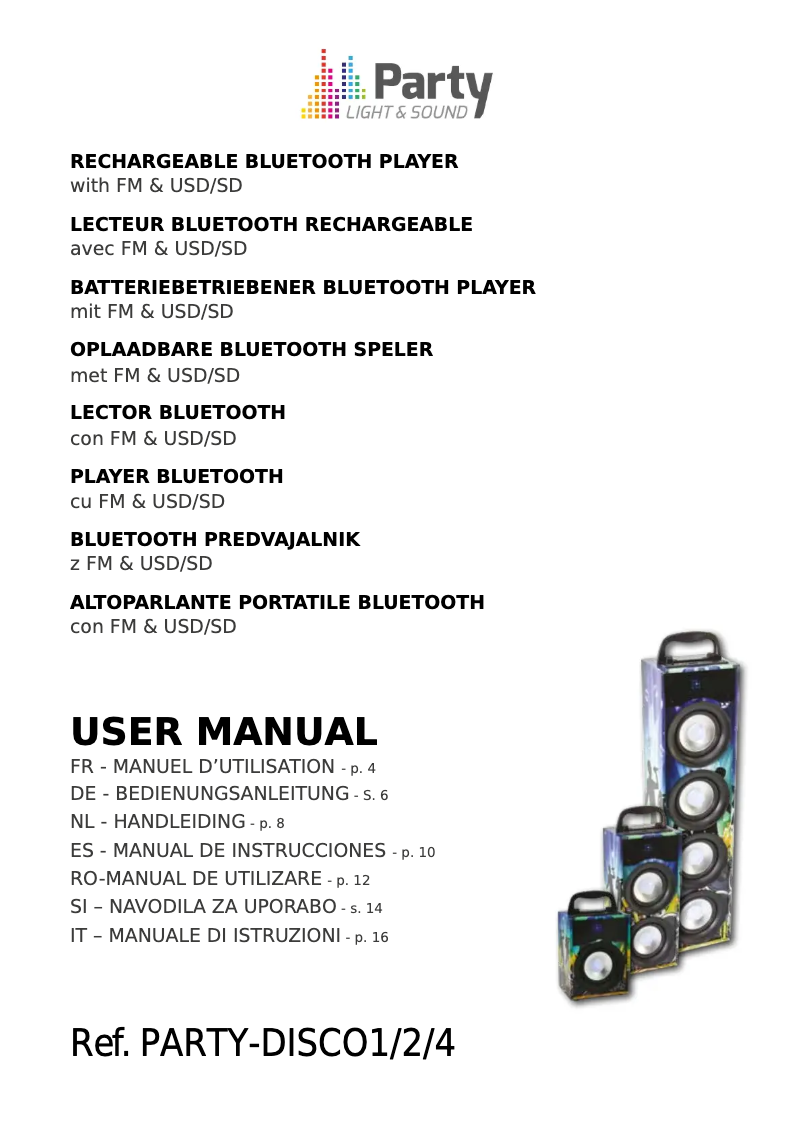 Imagen de la primera página del manual del dispositivo PARTY-DISCO4