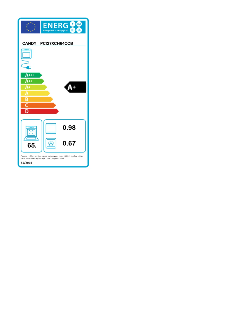 Page n°1 - Label énergétique Candy PCI27XCH64CCB