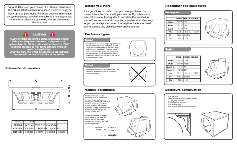 Page 1 de la notice Manuel utilisateur Hifonics Brutus BXS12D4