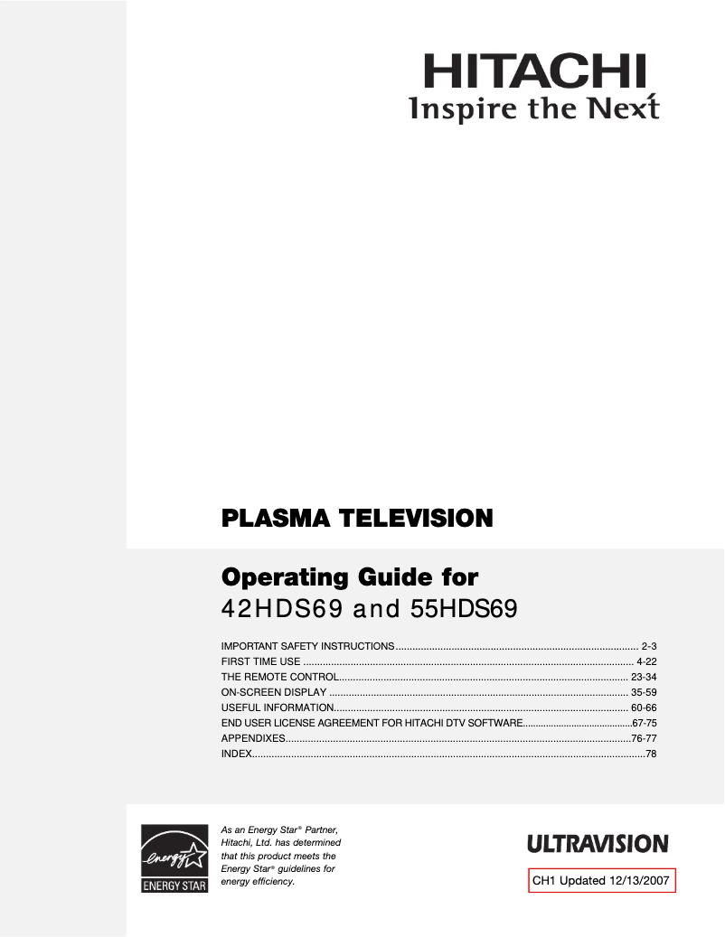 Page n°1 - Manuel utilisateur Hitachi 42HDS69