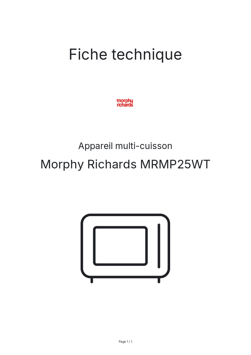 Page n°1 - Fiche technique Morphy Richards MRMP25WT