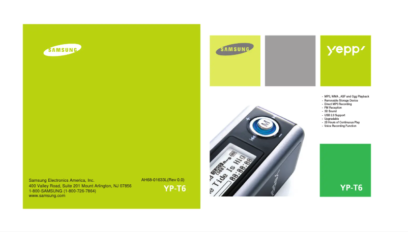 Page 1 de la notice Manuel utilisateur Samsung Yepp YP-T6