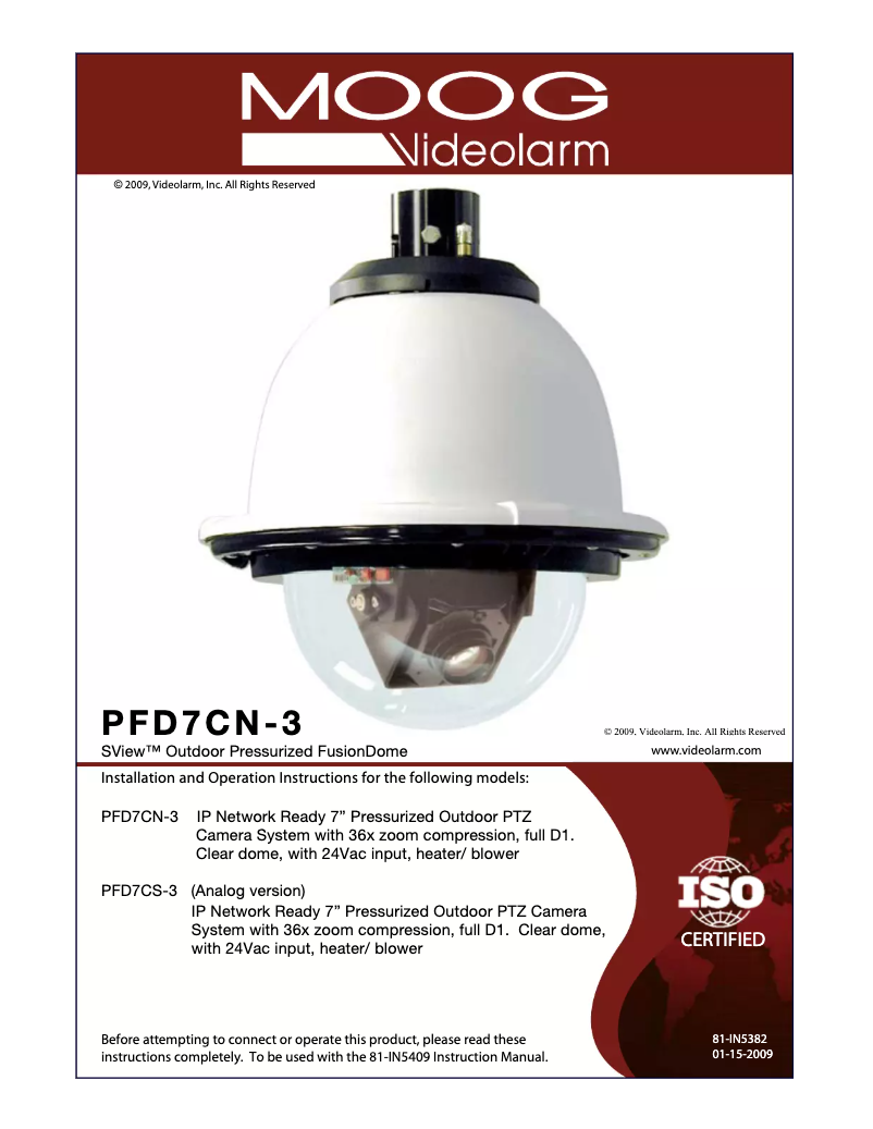 Page n°1 - Manuel utilisateur Moog Videolarm PFD7TS-3