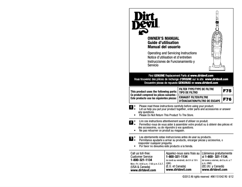 Page 1 de la notice Manuel utilisateur Dirt Devil Swerve UD70150