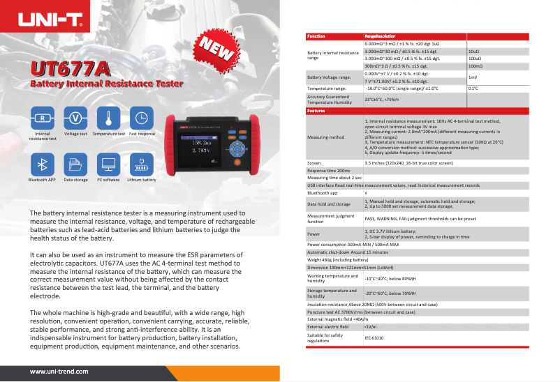 Page n°1 - Fiche technique Uni-T UT677A