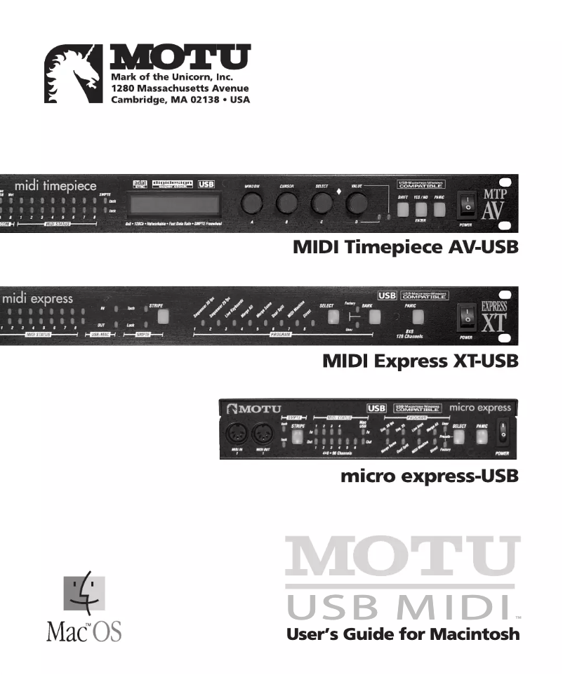 Page 1 of the manual User Manual Motu MIDI Timepiece AV (USB)