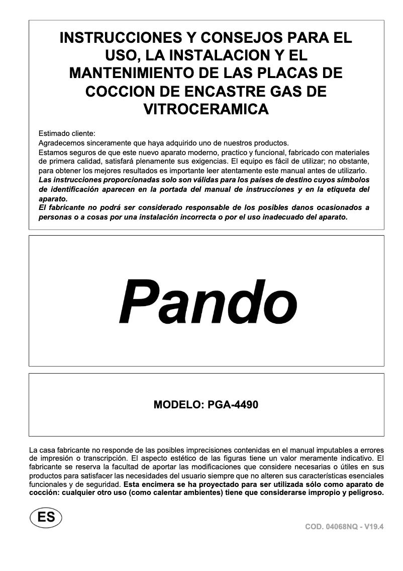 Image de la première page du manuel de l'appareil PGA-4490