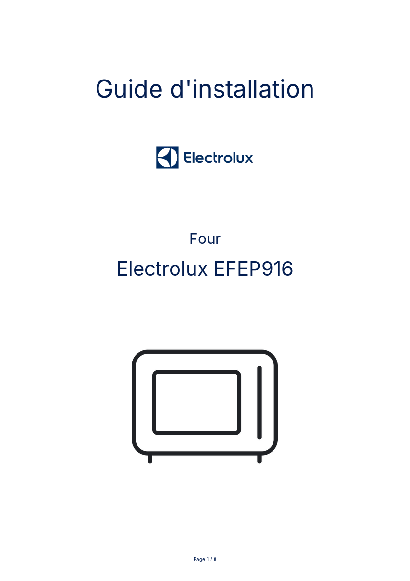 Page n°1 - Guide d'installation Electrolux EFEP916