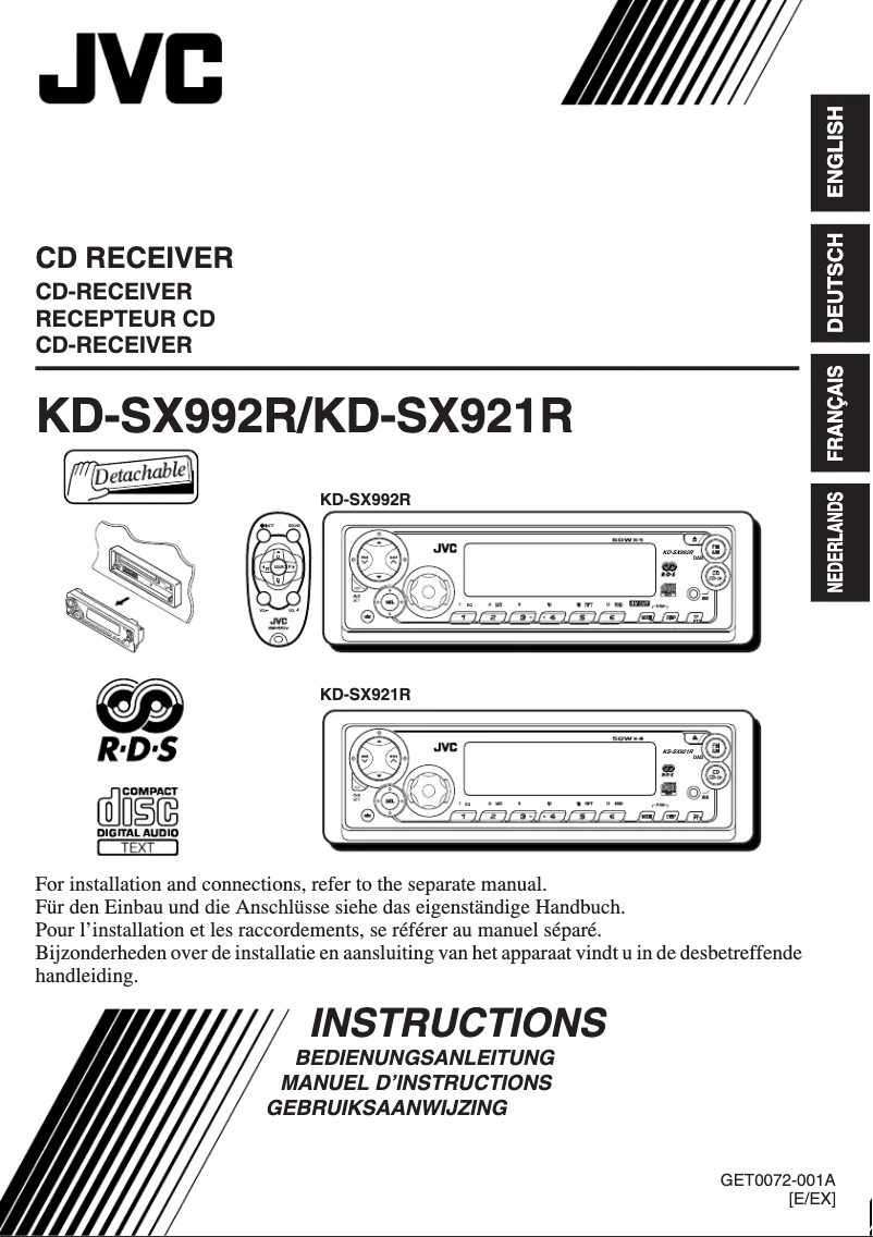 Page 1 de la notice Manuel utilisateur JVC KD-SX921R