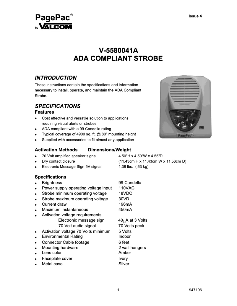 Page n°1 - Manuel utilisateur Valcom V-5580041A