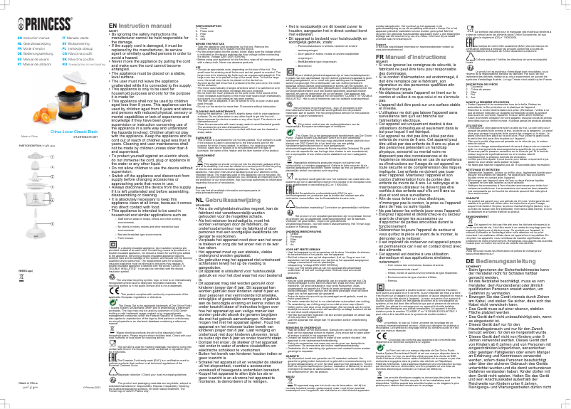 Page 1 de la notice Manuel utilisateur Princess 201004