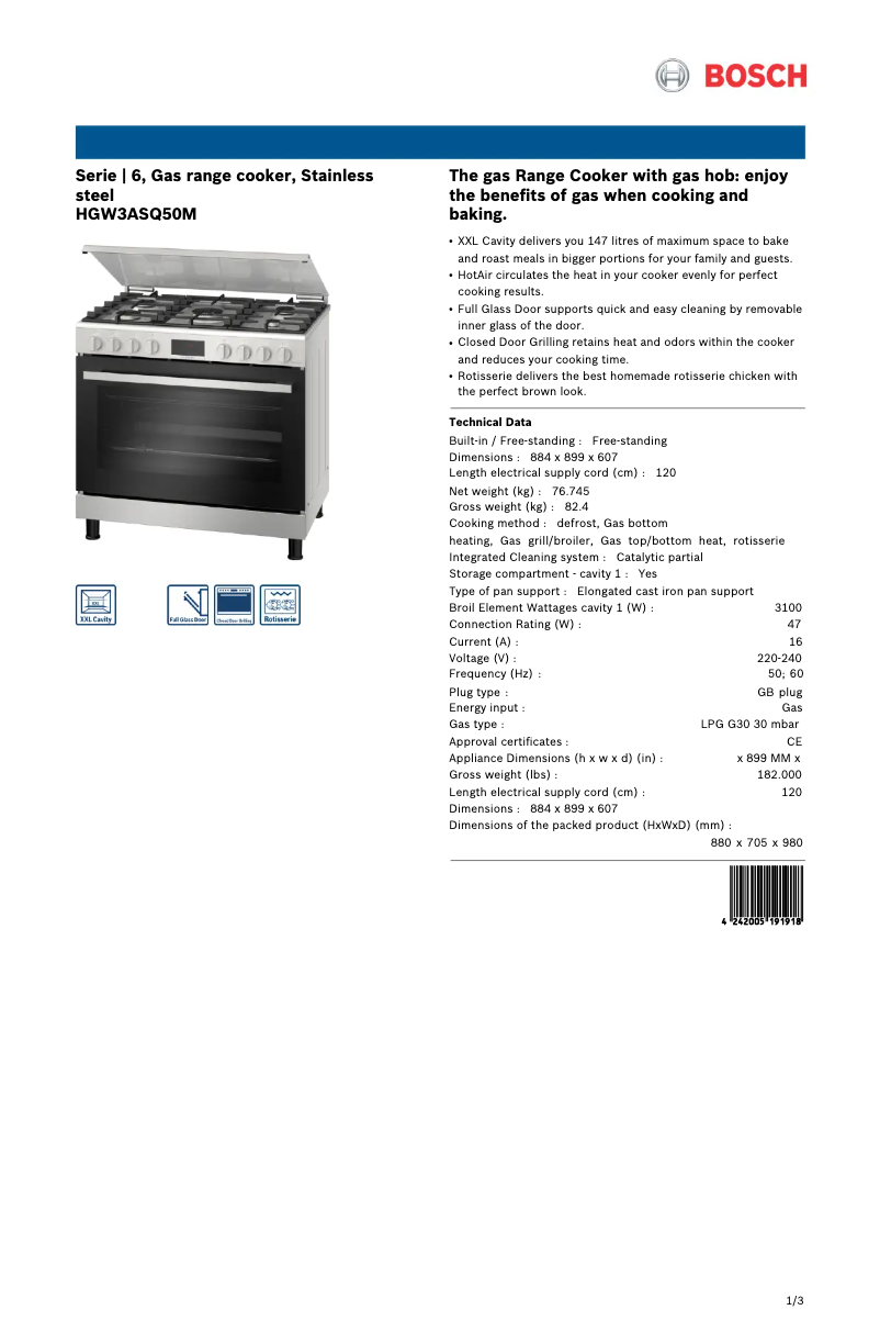 Página 1 del manual Ficha técnica Bosch HGW3ASQ50M