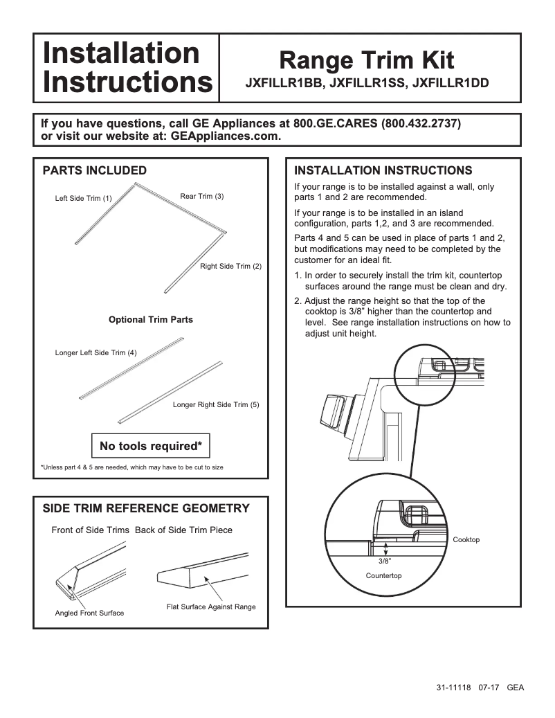 Page 1 de la notice Manuel utilisateur GE JXFILLR1DD