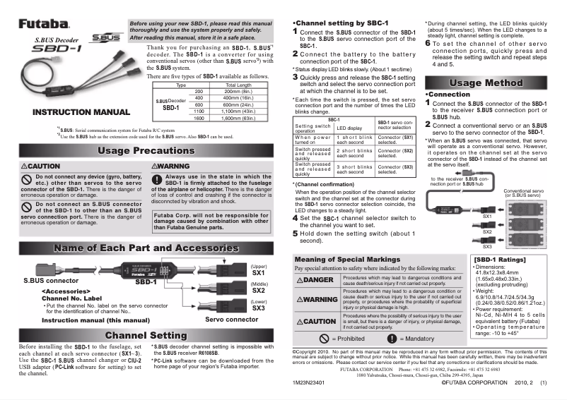 Page 1 de la notice Manuel utilisateur Futaba SBD-1