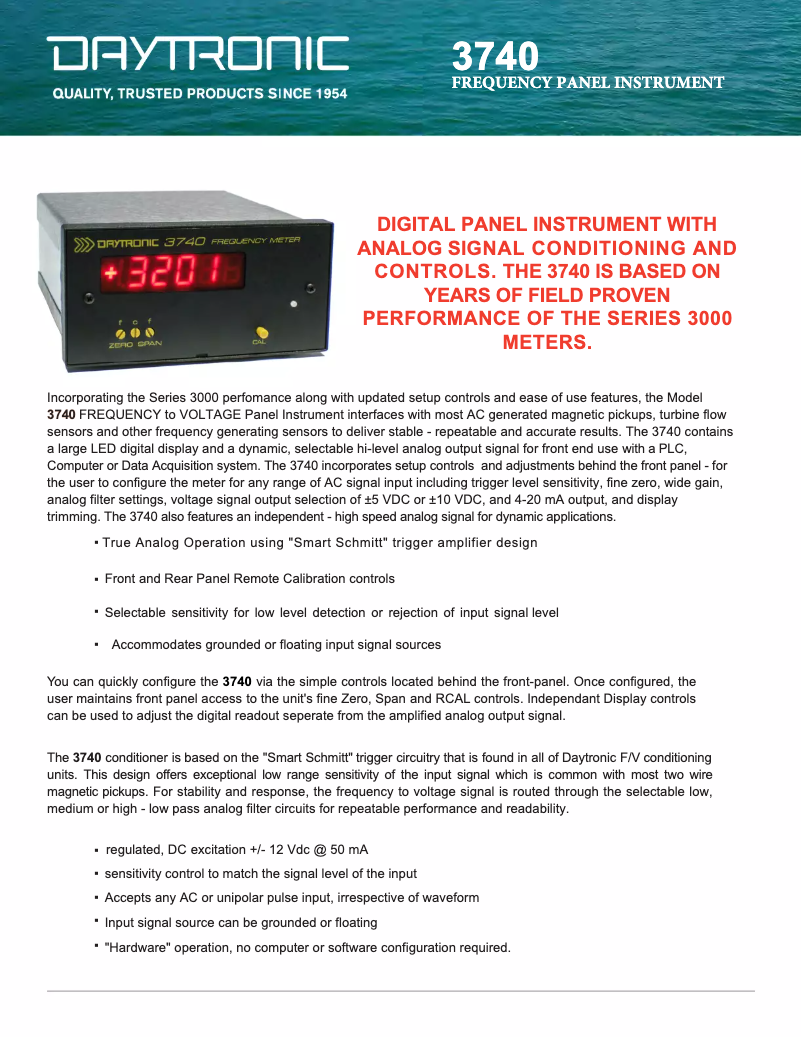 Page 1 de la notice Fiche technique Daytronic 3740