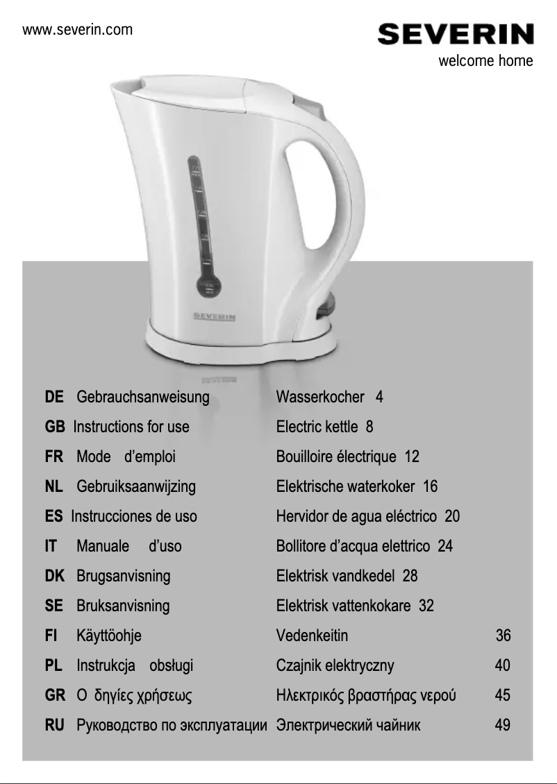 Page n°1 - Manuel utilisateur Severin WK 3485