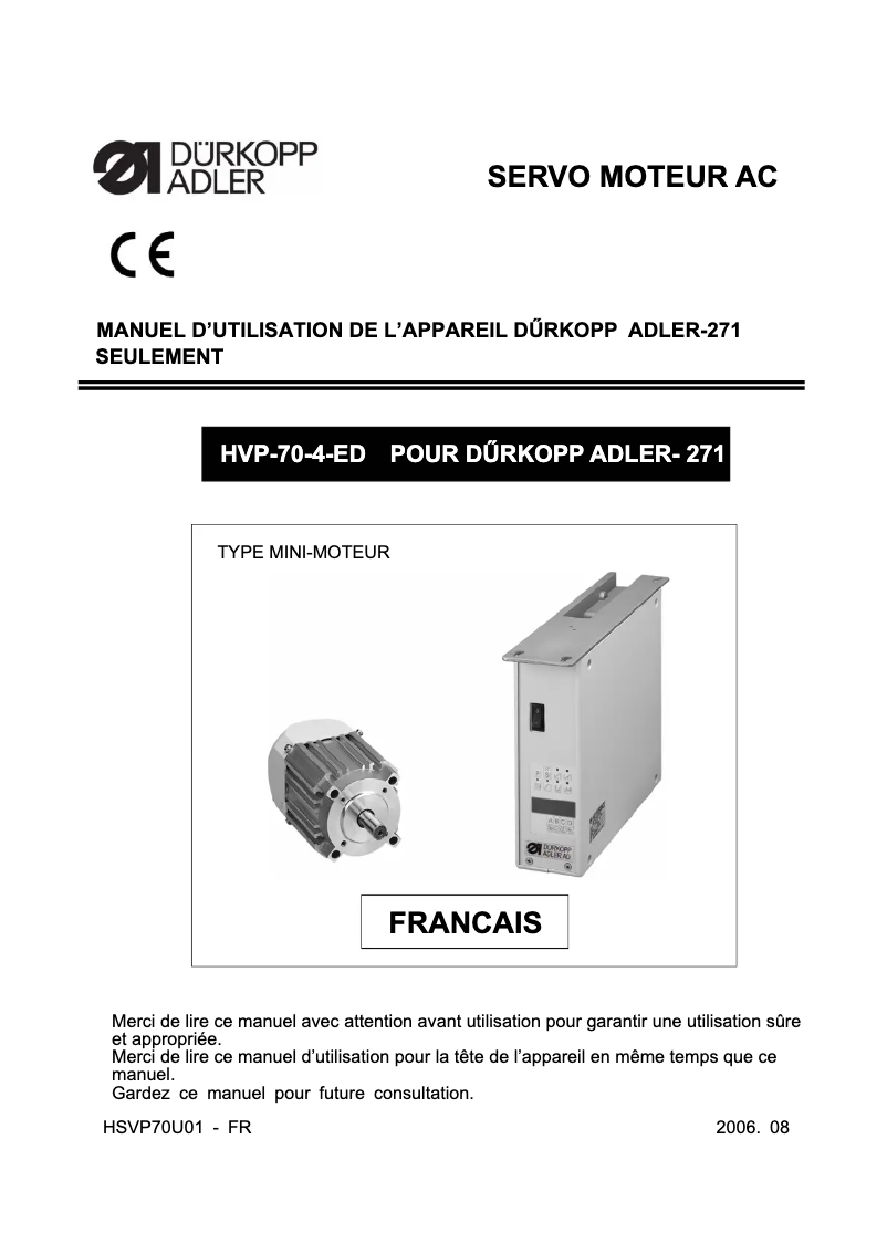 Page 1 de la notice Manuel utilisateur Dürkopp Adler 609