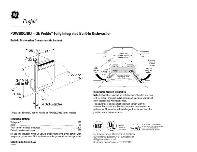 Imagen de la primera página del manual del dispositivo PDW9880JSS