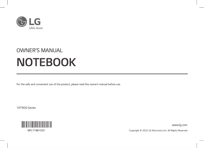 Page 1 de la notice Manuel utilisateur LG 16T90Q