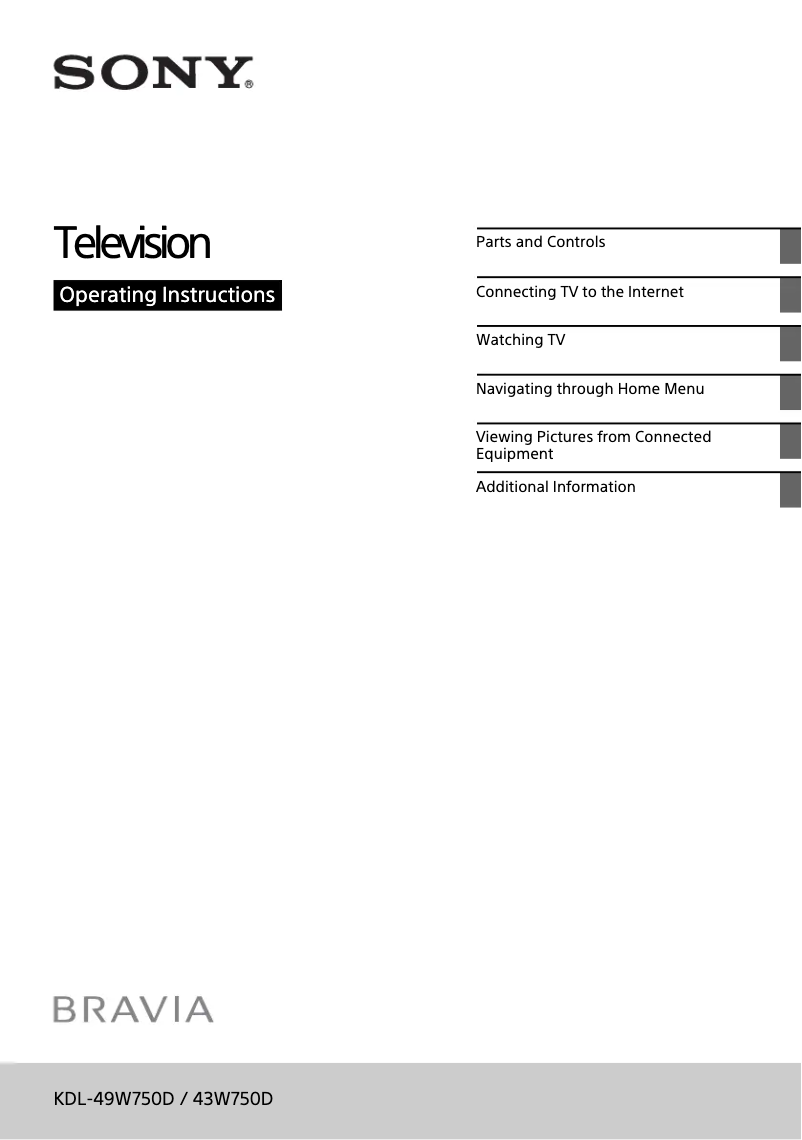 Page 1 de la notice Manuel utilisateur Sony KDL-49W750D