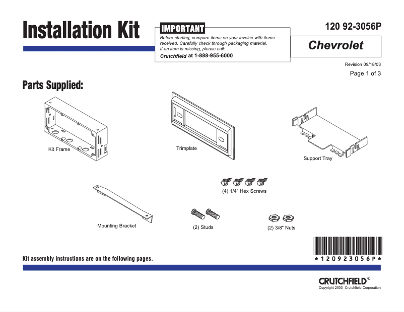 Page n°1 - Manuel utilisateur Metra 92-3056P