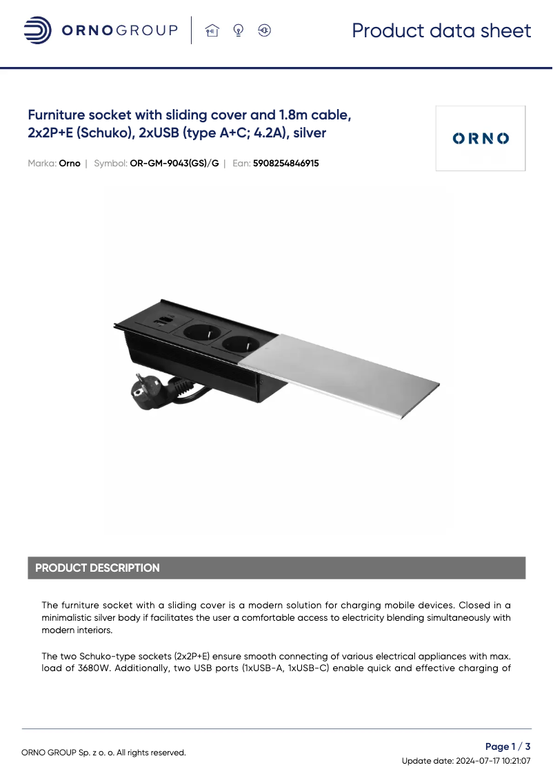 Page n°1 - Fiche technique ORNO OR-GM-9043