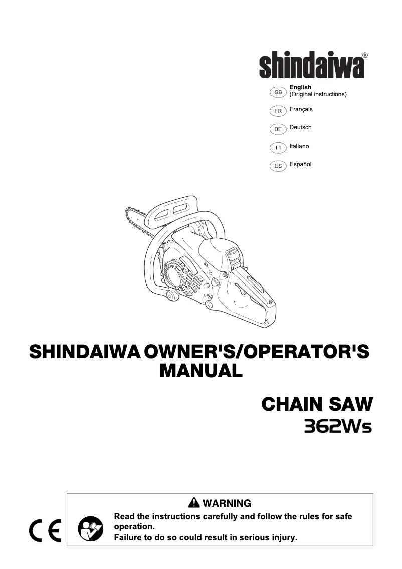 Page 1 de la notice Manuel utilisateur Shindaiwa 362WS