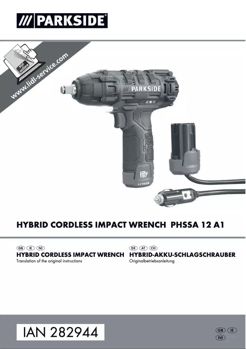 Page 1 de la notice Manuel utilisateur Parkside PHSSA 12 A1