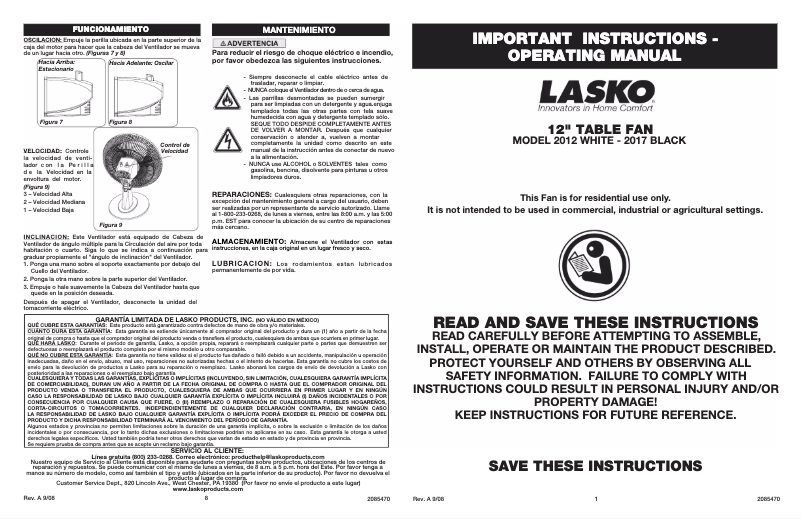 Page 1 de la notice Manuel utilisateur Lasko 2018