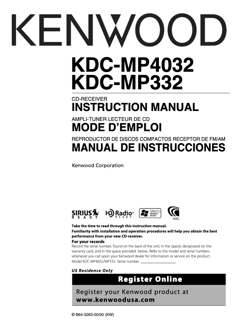 Page 1 de la notice Manuel utilisateur Kenwood KDC-MP332