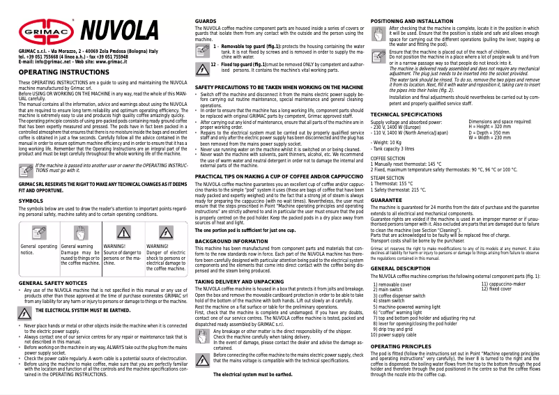 Page n°1 - Manuel utilisateur Grimac Nuvola