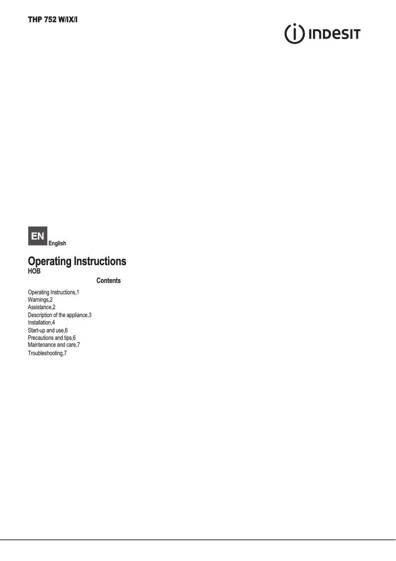 Image de la première page du manuel de l'appareil THP 752 W/IX/I