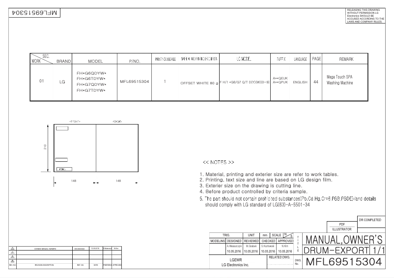 Page 1 de la notice Manuel utilisateur LG FH4G6TDY2