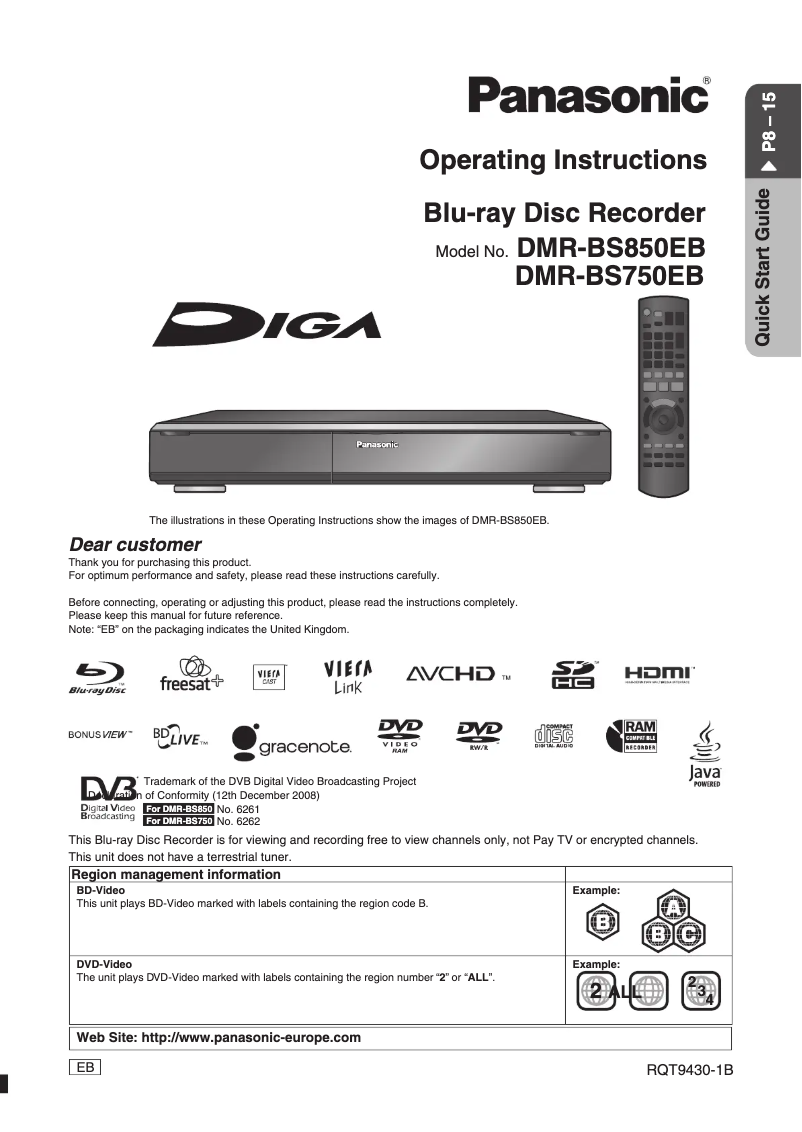 Imagen de la primera página del manual del dispositivo DMR-BS750EB