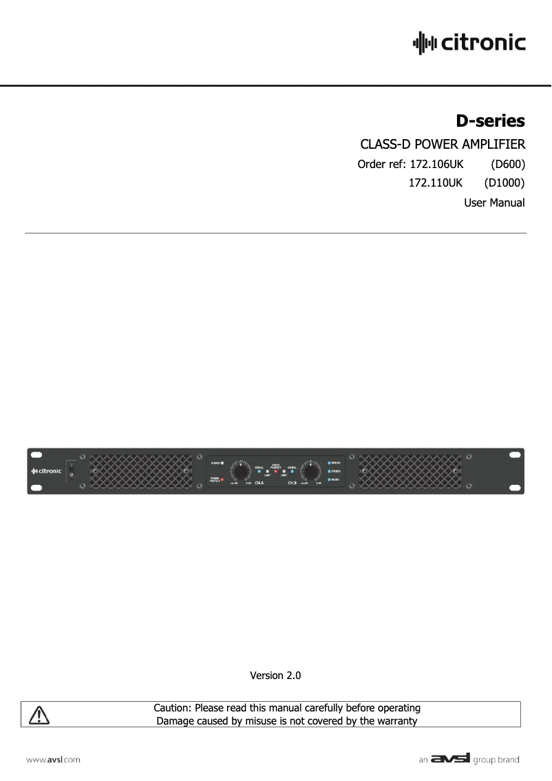 Page n°1 - Manuel utilisateur Citronic D600