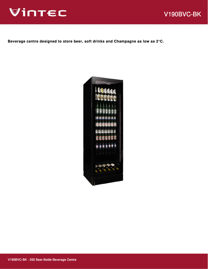 Page 1 de la notice Fiche technique Vintec V190BVCBK