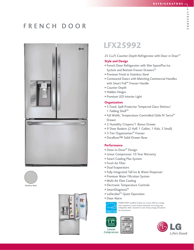 Page 1 de la notice Fiche technique LG LFX25992ST