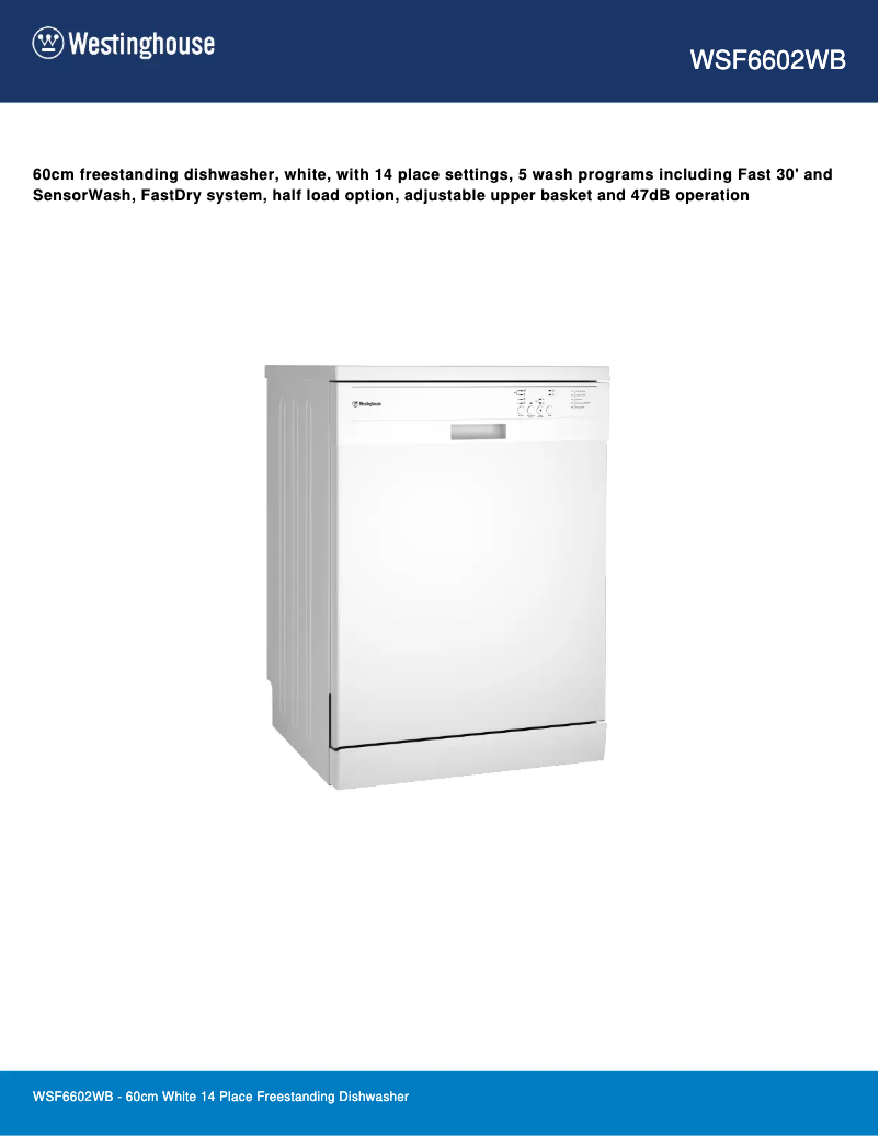 Page n°1 - Fiche technique Westinghouse WSF6602XB