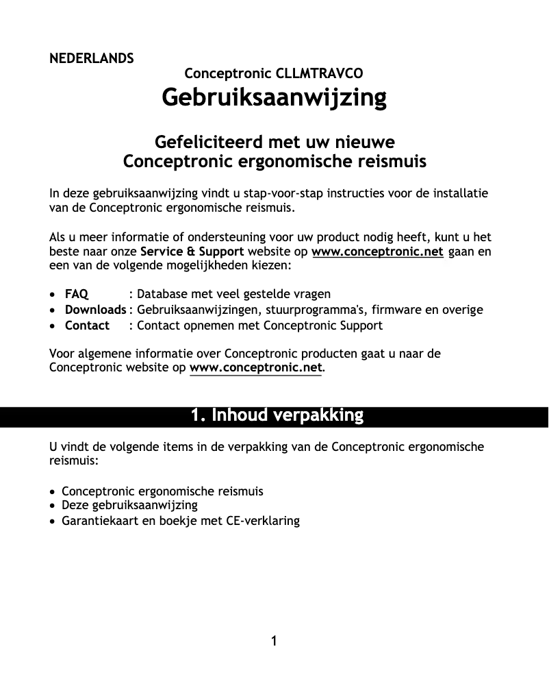 Page 1 de la notice Manuel utilisateur Conceptronic CLLMTRAVCO