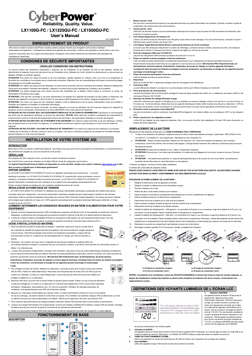 Page 1 de la notice Manuel utilisateur CyberPower LX1325GU-FC