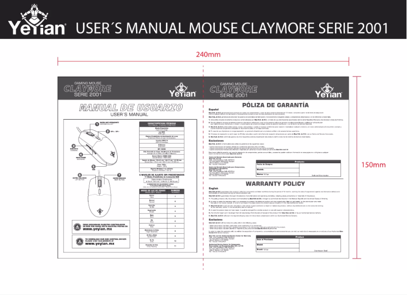 Page n°1 - Manuel utilisateur Yeyian Claymore Serie 2001