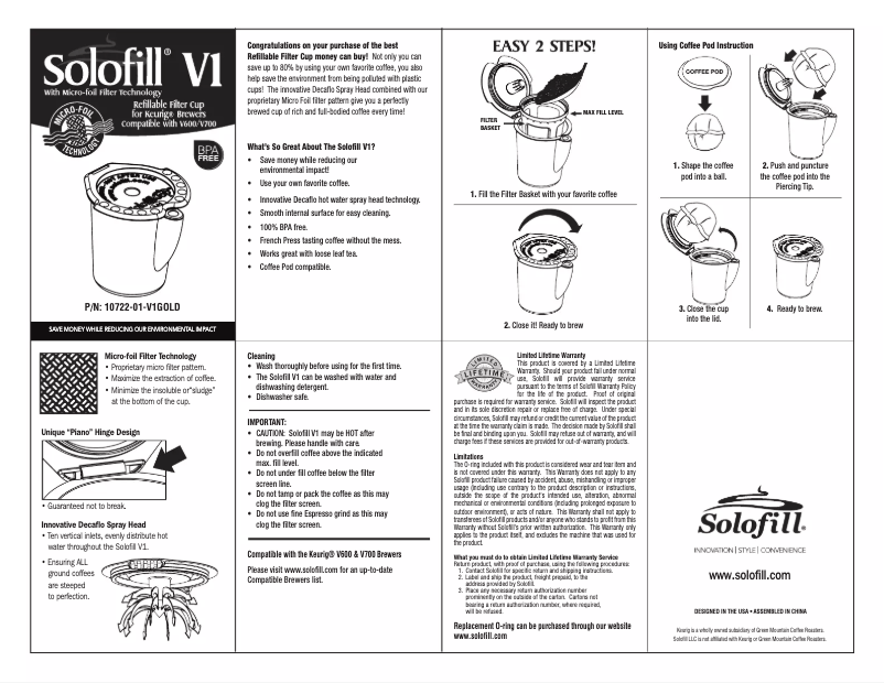 Page 1 de la notice Manuel utilisateur Solofill V1