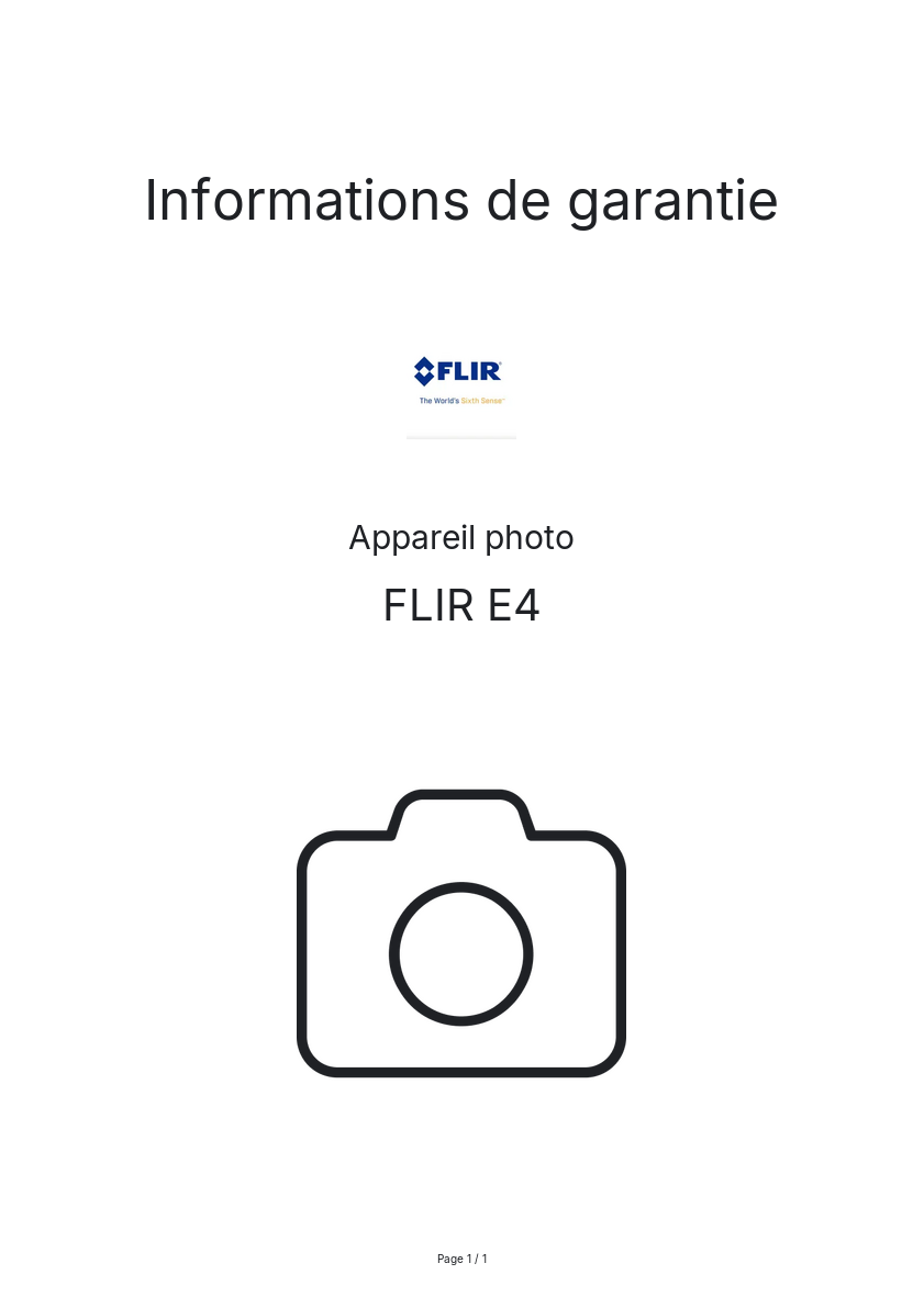 Page n°1 - Informations de garantie FLIR E4