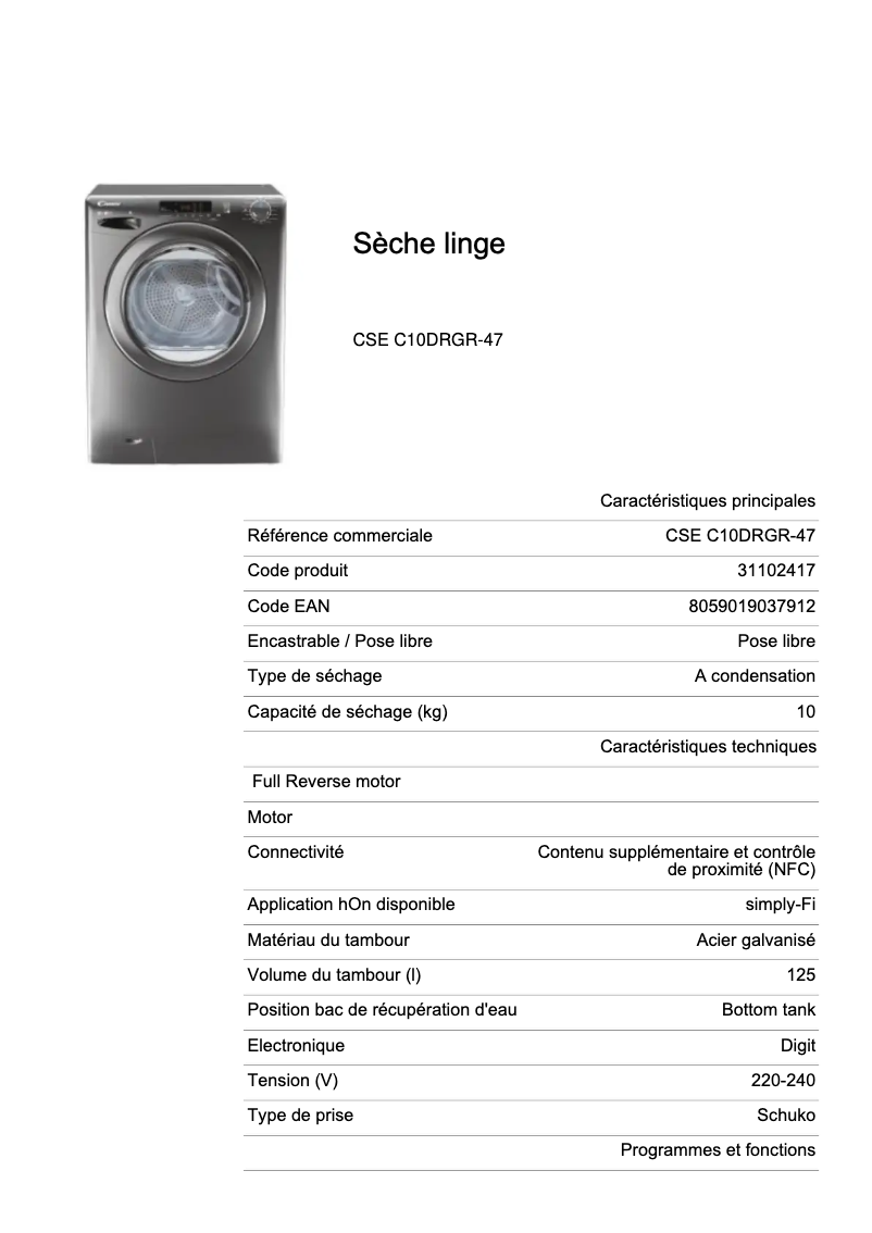 Image de la première page du manuel de l'appareil CSE C10DRGR-47