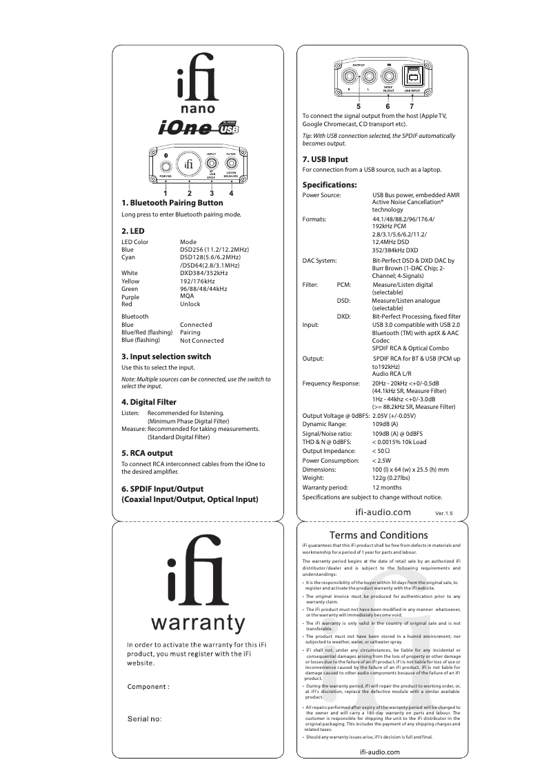 Page 1 de la notice Manuel utilisateur iFi Audio nano iOne