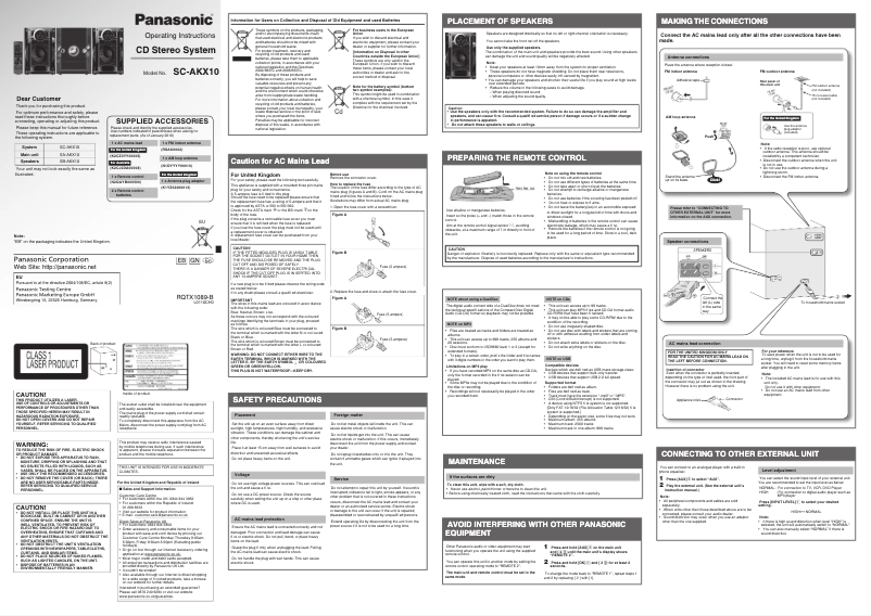 Page n°1 - Manuel utilisateur Panasonic SC-AKX10